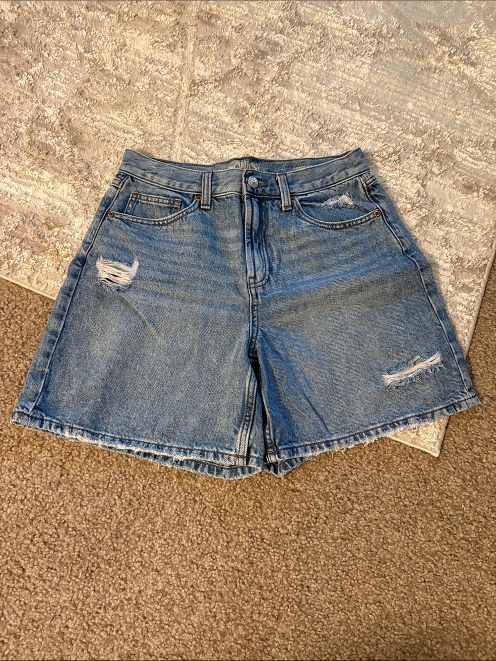 Rewash Light Blue High-Rise Distressed Jean Shorts